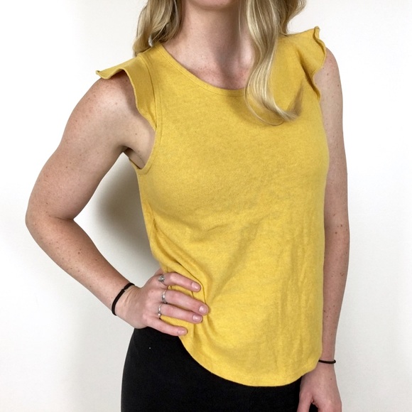 Madewell | Mustard Yellow Ruffle-Sleeve Tank Top - Picture 2 of 8
